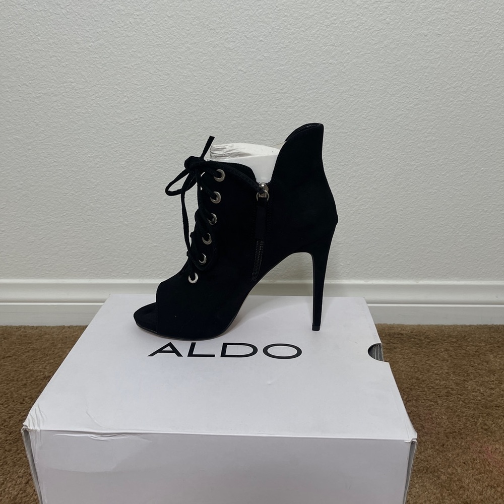 Aldo Black Suede Peep-Toe Heels